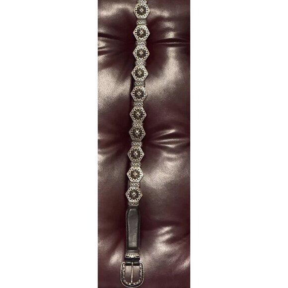 Vintage BRIGHTON Women's Black Leather Concho Belt 1995 Large Up To 34 InchWaist - Picture 4 of 16